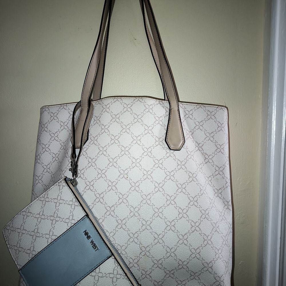 Nine West Cream Tote with Blue Accent